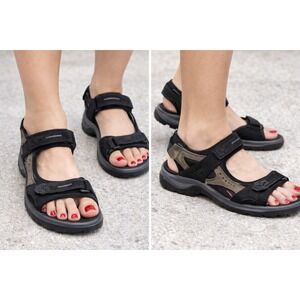 ECCO Black Leather Sport Sandal Women Sz 40 Outdoor Trekking Adjustable Gorpcore